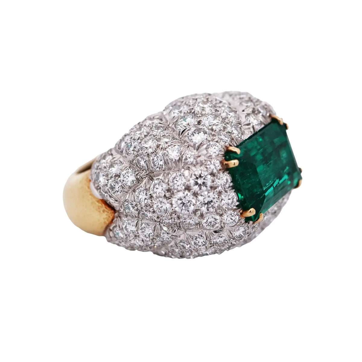 David Webb, Platinum 18K Gold 7.20ct Colombia Minor Emerald Diamond Ring, AGL