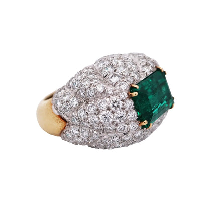 David Webb, Platinum 18K Gold 7.20ct Colombia Minor Emerald Diamond Ring, AGL