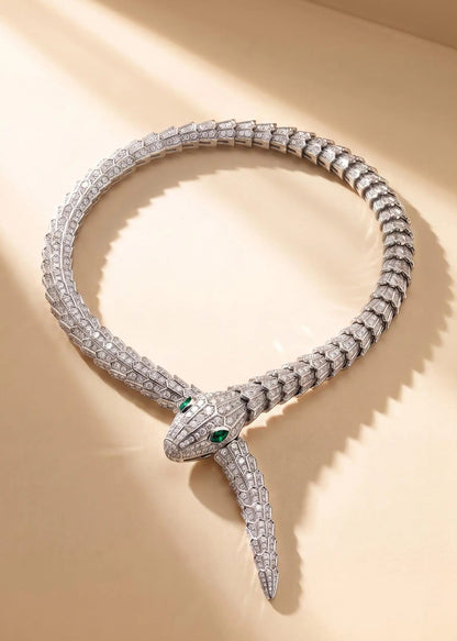 Bvlgari, 18K White Gold Diamond Serpenti Necklace, Certificate