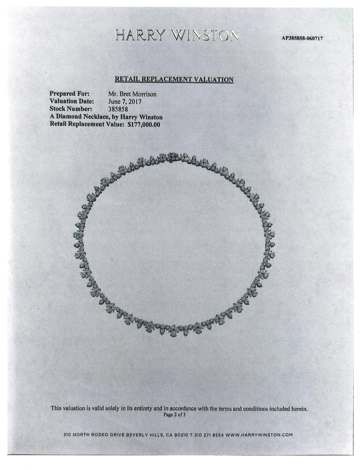 Harry Winston, Platinum Diamond Necklace, Valuation