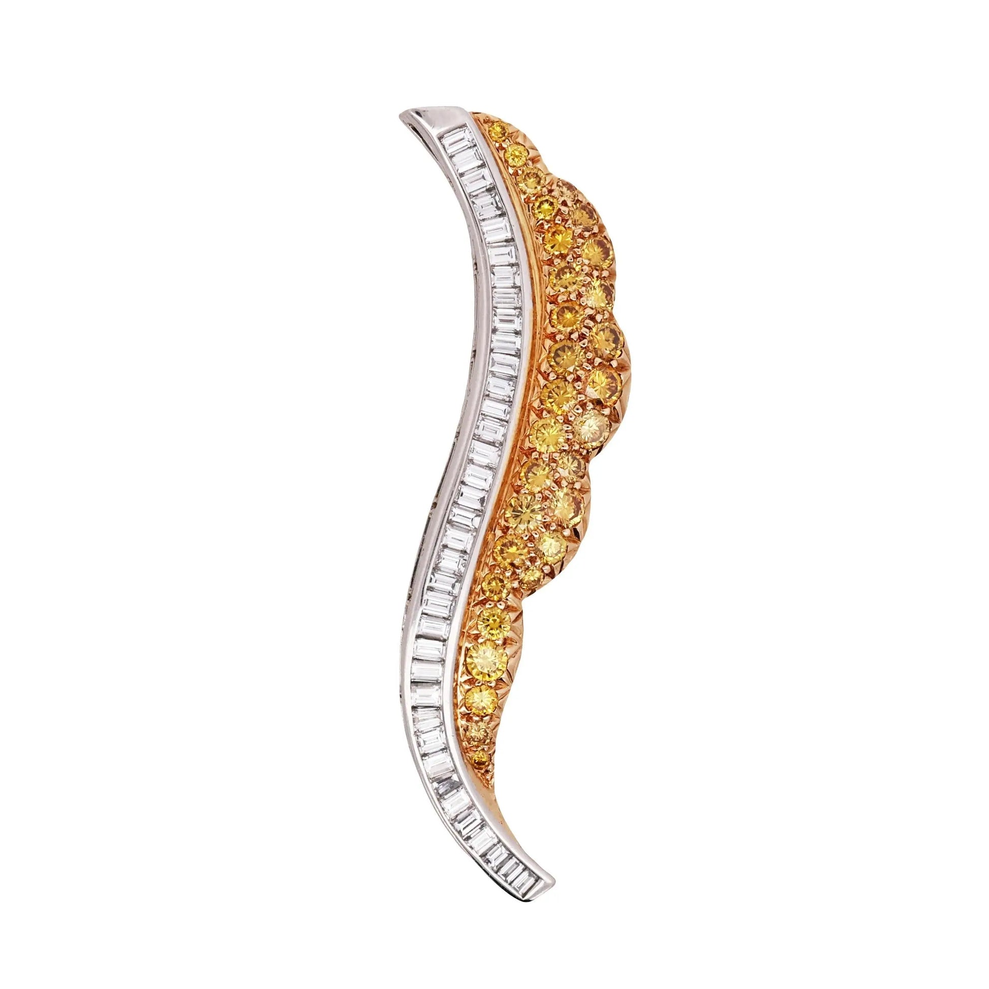 Oscar Heyman, Platinum 18K Gold Fancy Yellow Diamond Diamond Brooch, Certificate