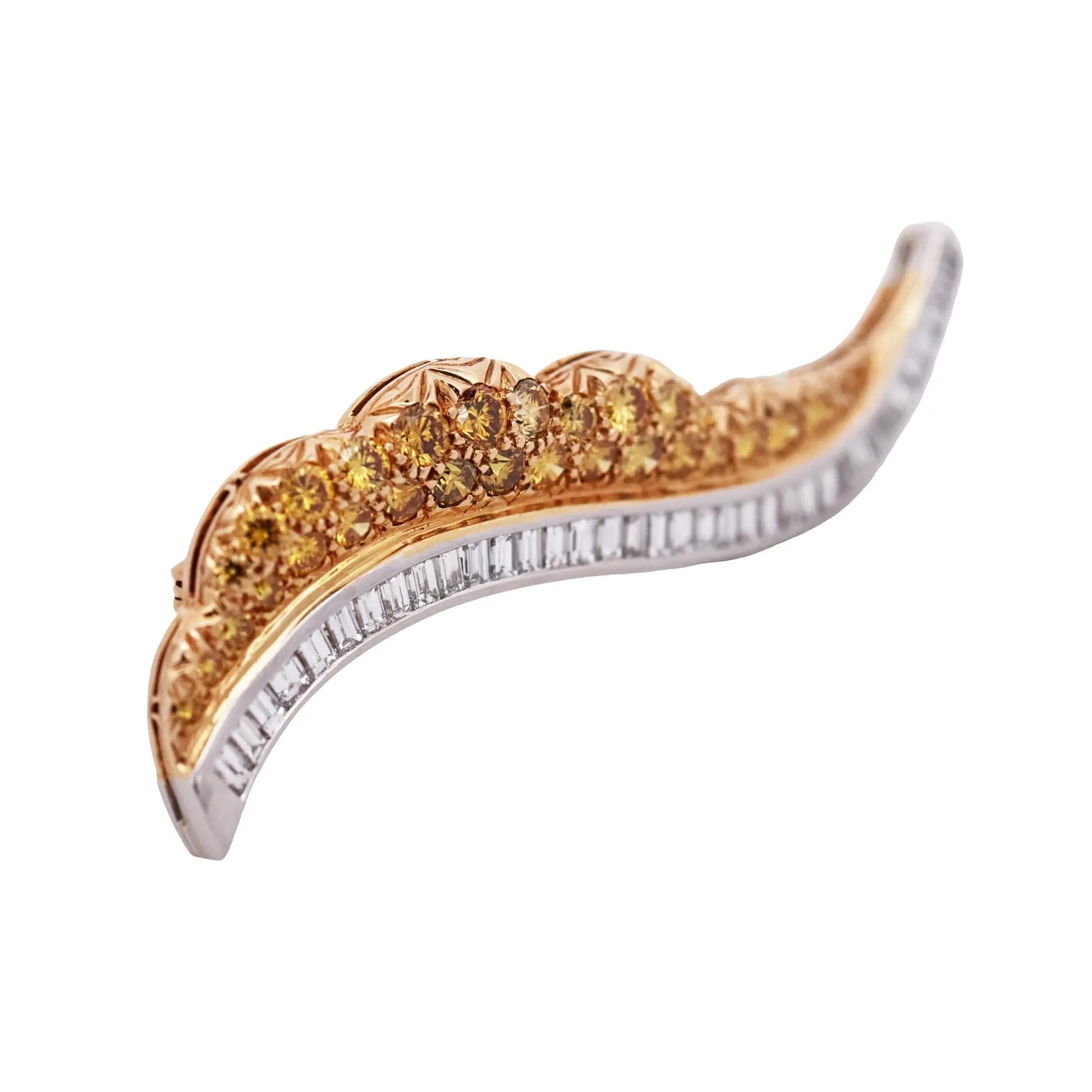 Oscar Heyman, Platinum 18K Gold Fancy Yellow Diamond Diamond Brooch, Certificate