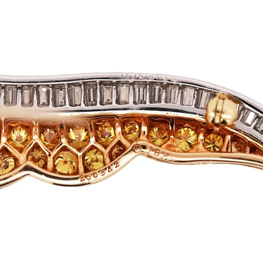 Oscar Heyman, Platinum 18K Gold Fancy Yellow Diamond Diamond Brooch, Certificate