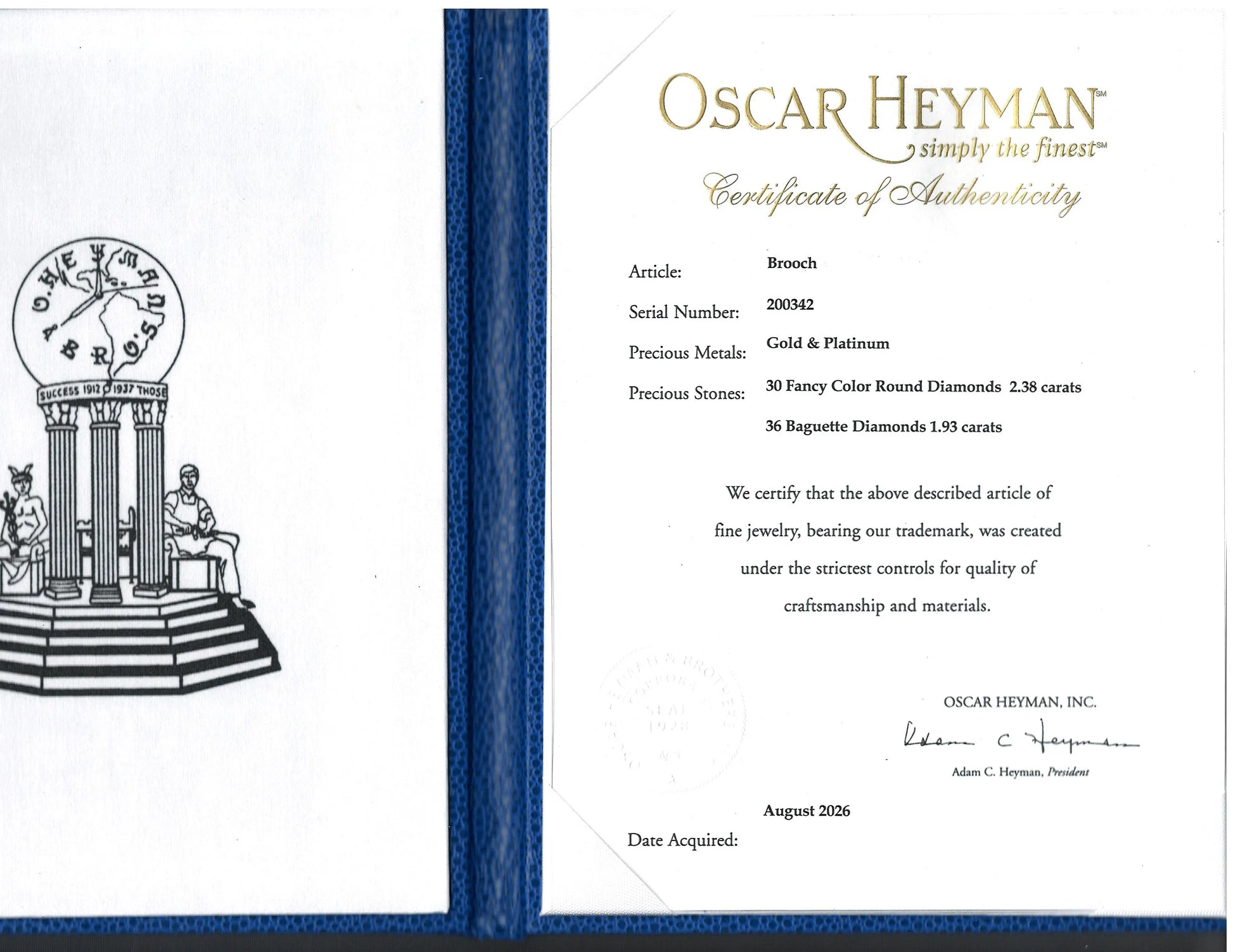 Oscar Heyman, Platinum 18K Gold Fancy Yellow Diamond Diamond Brooch, Certificate
