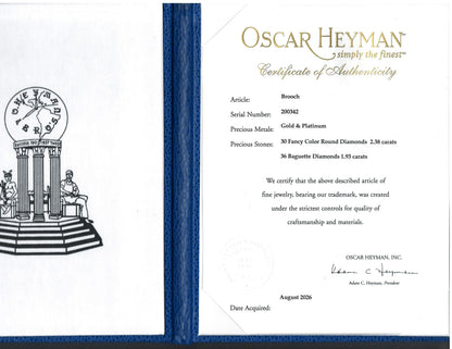 Oscar Heyman, Platinum 18K Gold Fancy Yellow Diamond Diamond Brooch, Certificate