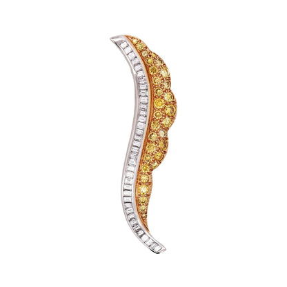Oscar Heyman, Platinum 18K Gold Fancy Yellow Diamond Diamond Brooch, Certificate