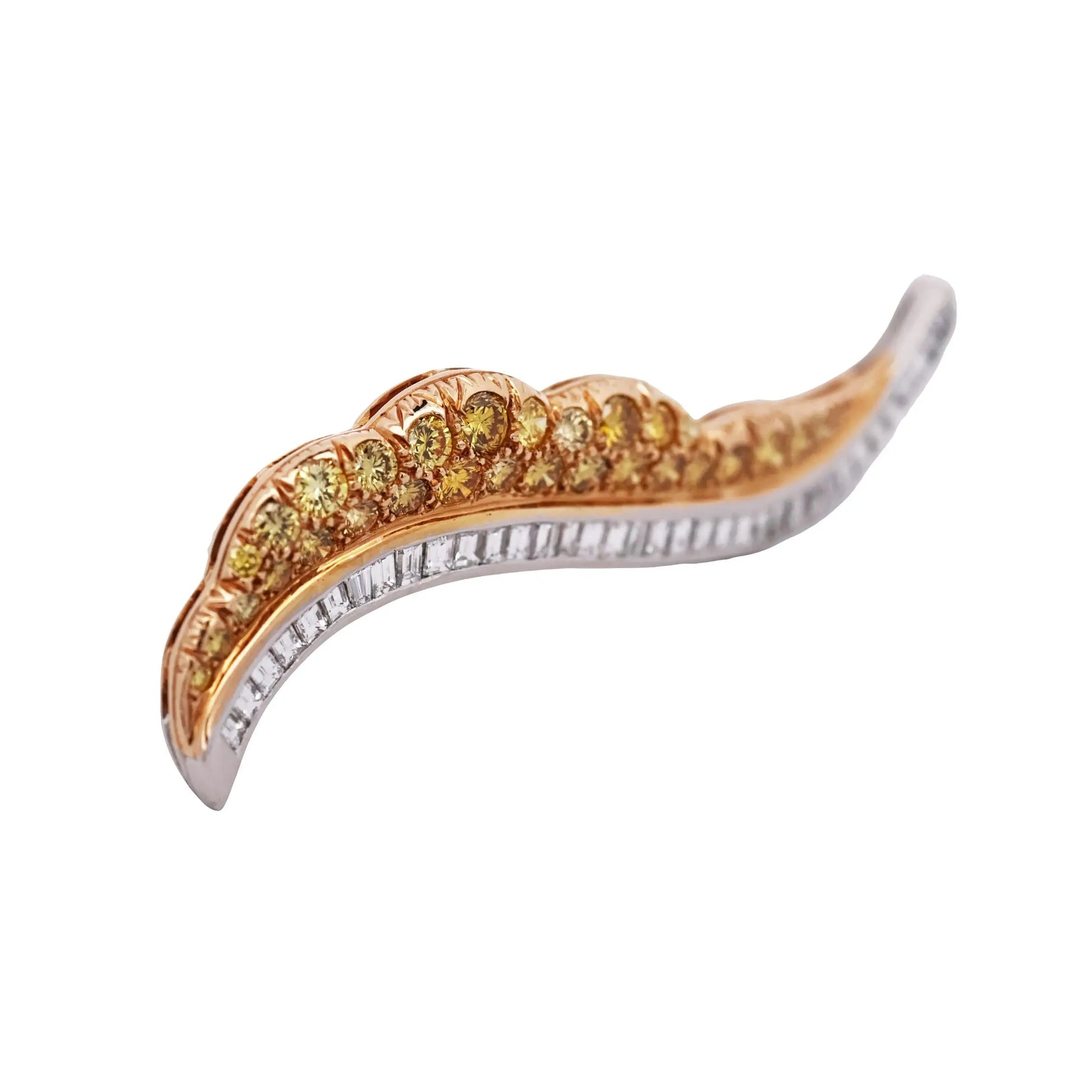 Oscar Heyman, Platinum 18K Gold Fancy Yellow Diamond Diamond Brooch, Certificate
