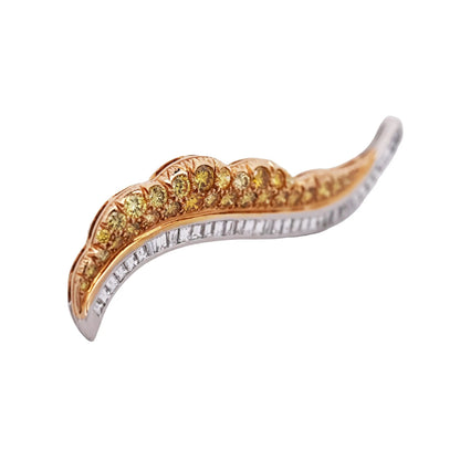 Oscar Heyman, Platinum 18K Gold Fancy Yellow Diamond Diamond Brooch, Certificate