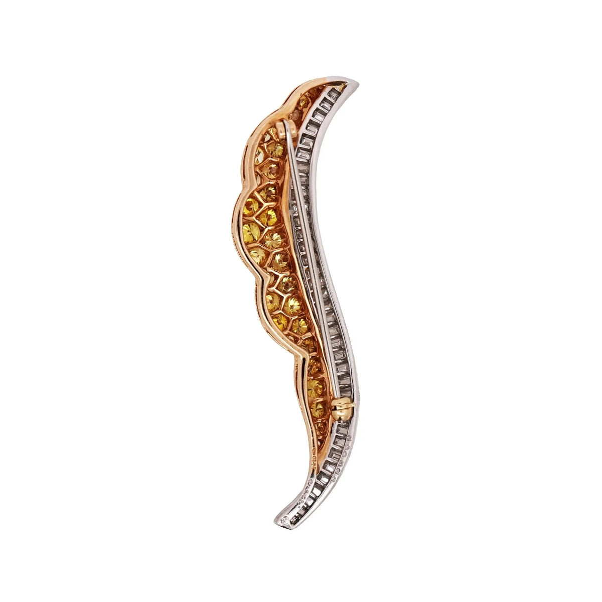 Oscar Heyman, Platinum 18K Gold Fancy Yellow Diamond Diamond Brooch, Certificate