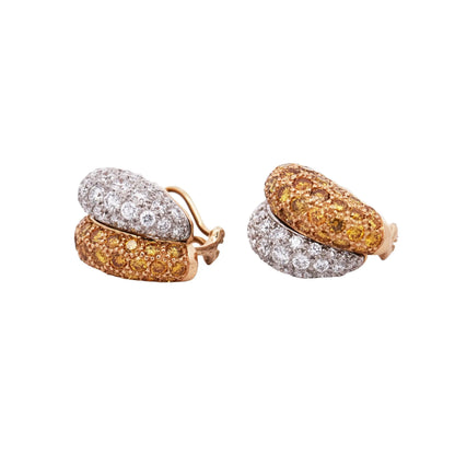 Oscar Heyman, Platinum 18K Gold Fancy Yellow Diamond Diamond Earrings