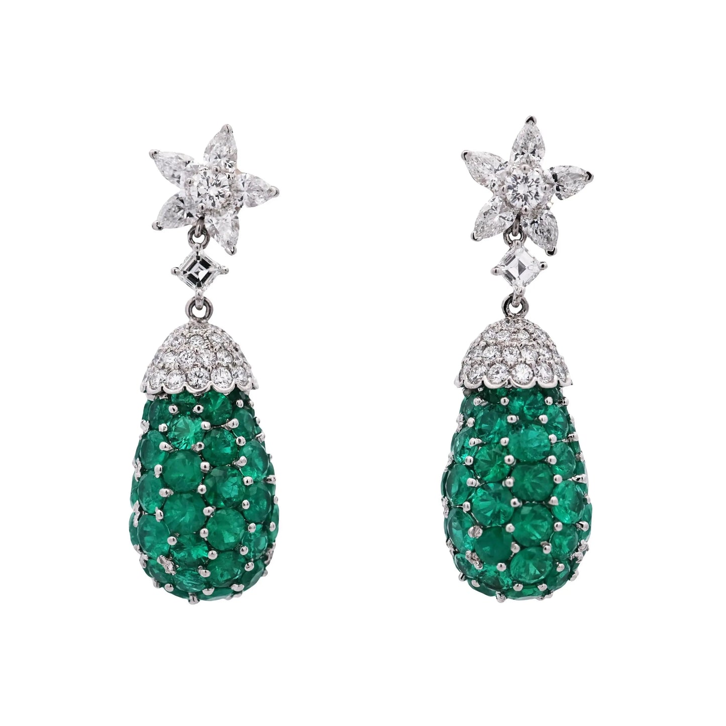 Oscar Heyman, Platinum Emerald Diamond Earrings