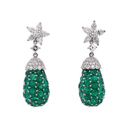 Oscar Heyman, Platinum Emerald Diamond Earrings