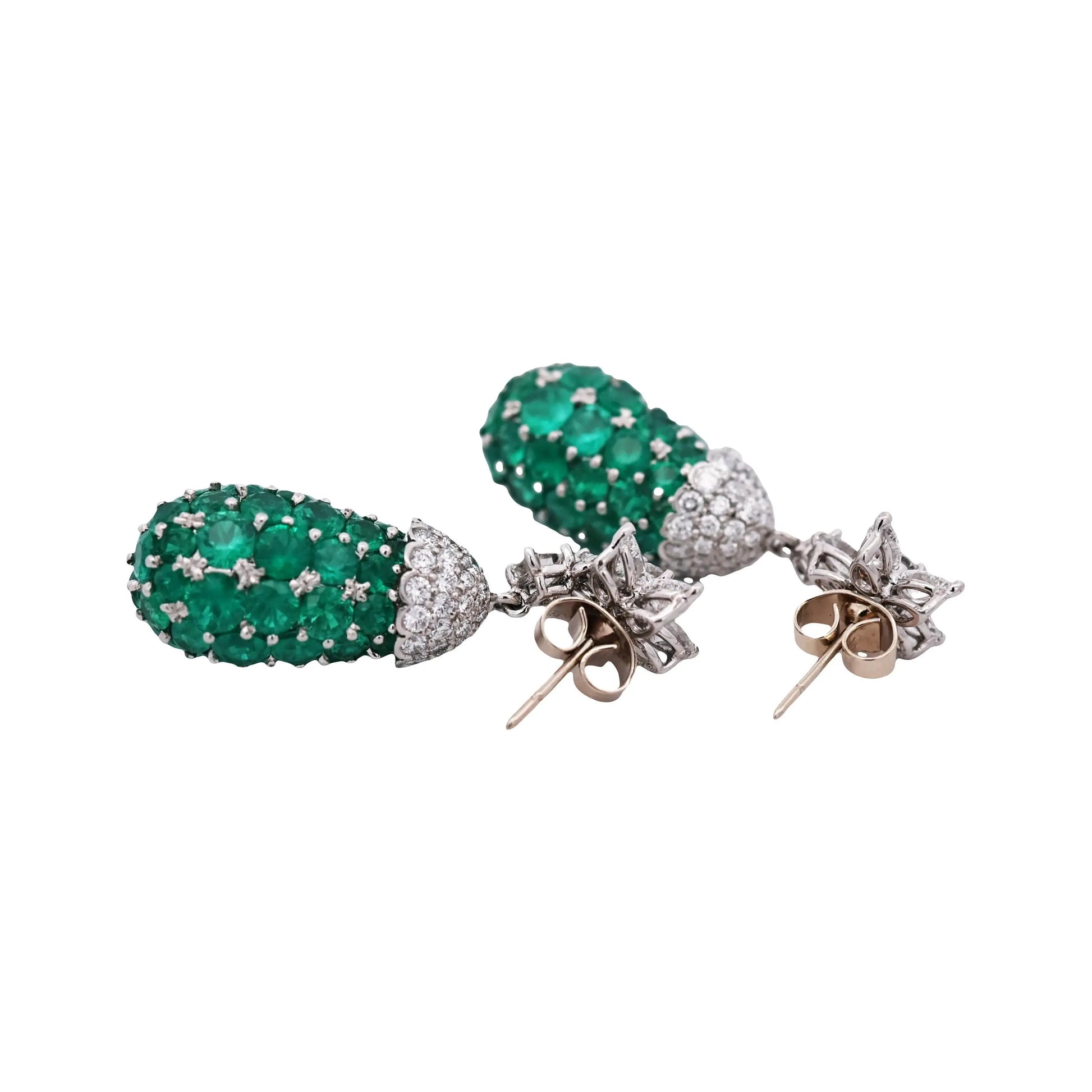 Oscar Heyman, Platinum Emerald Diamond Earrings