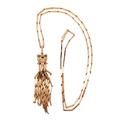 Cartier, 18K Gold Emerald Onyx Enamel Diamond Panthere Necklace