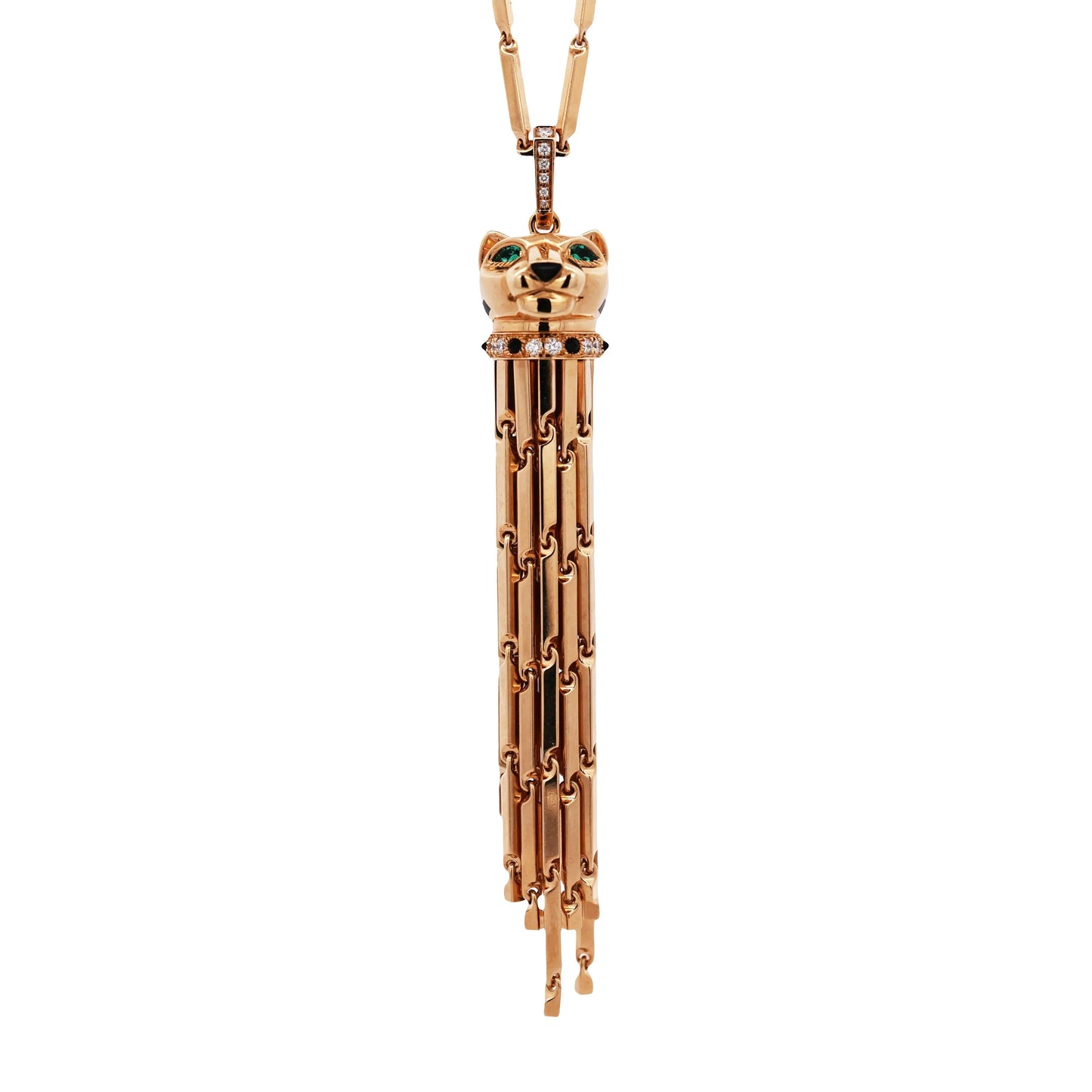 Cartier, 18K Gold Emerald Onyx Enamel Diamond Panthere Necklace