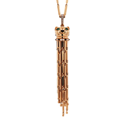Cartier, 18K Gold Emerald Onyx Enamel Diamond Panthere Necklace