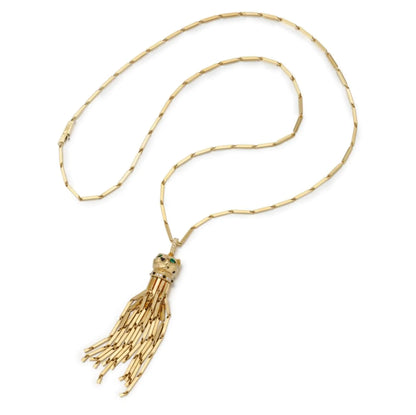 Cartier, 18K Gold Emerald Onyx Enamel Diamond Panthere Necklace