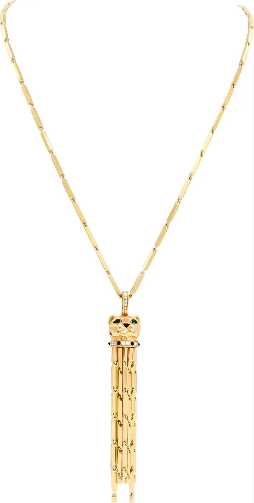Cartier, 18K Gold Emerald Onyx Enamel Diamond Panthere Necklace