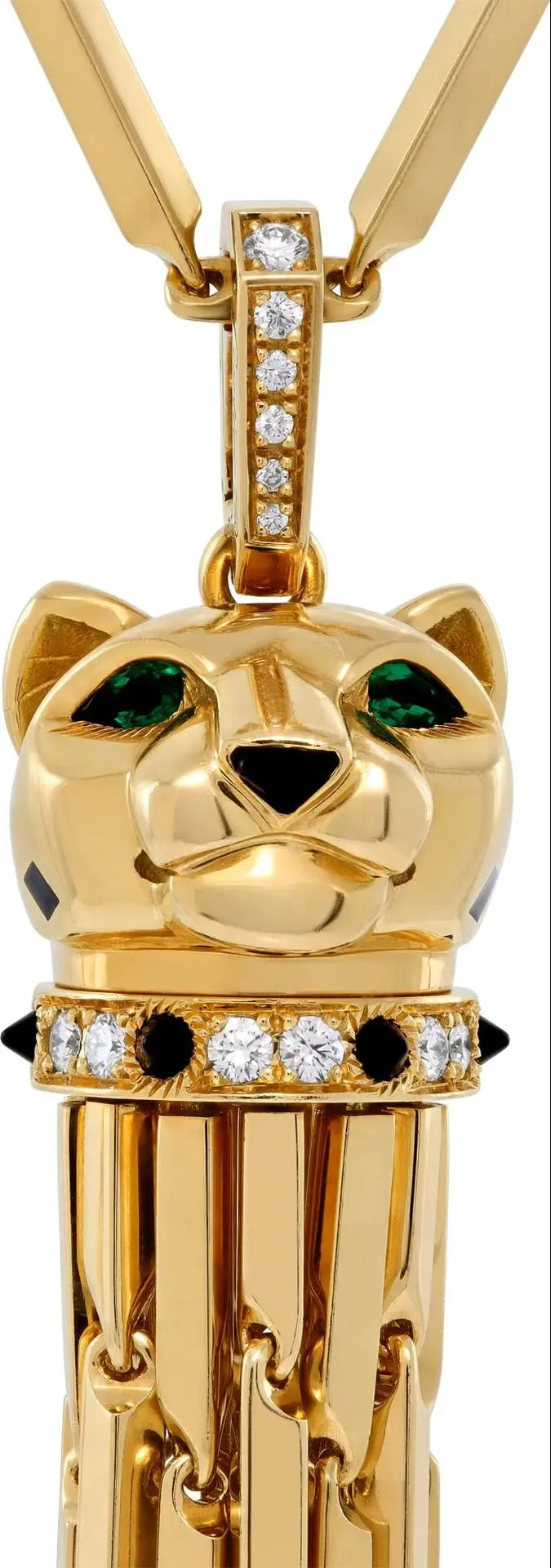 Cartier, 18K Gold Emerald Onyx Enamel Diamond Panthere Necklace