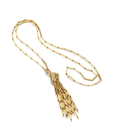 Cartier, 18K Gold Emerald Onyx Enamel Diamond Panthere Necklace