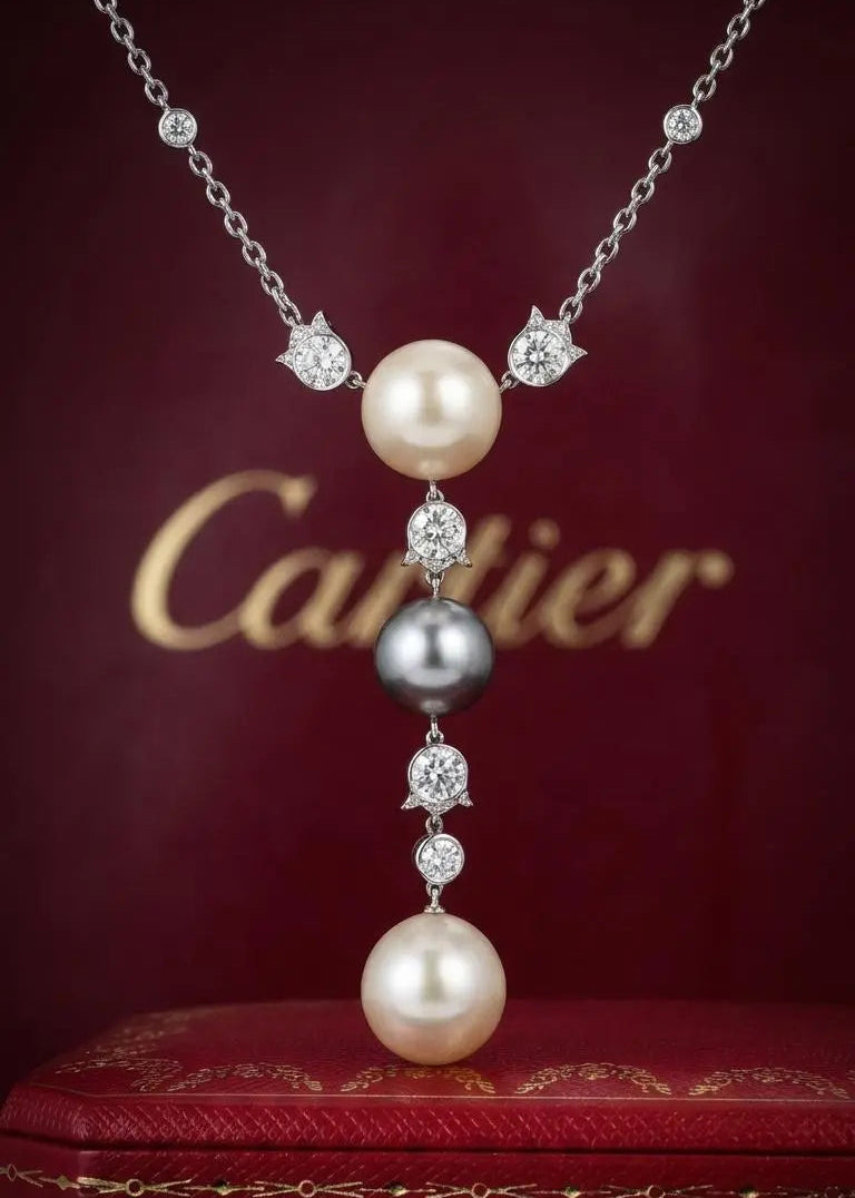 Cartier, 18K Gold Pearl Diamond Necklace