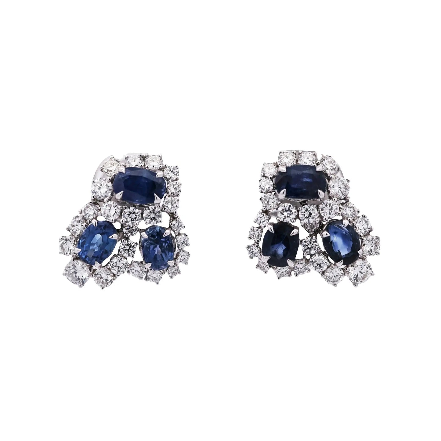 18K Gold Kashmir Unheated Sapphire Diamond Earrings, GIA