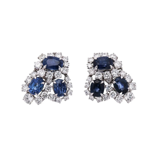 18K Gold Kashmir Unheated Sapphire Diamond Earrings, GIA