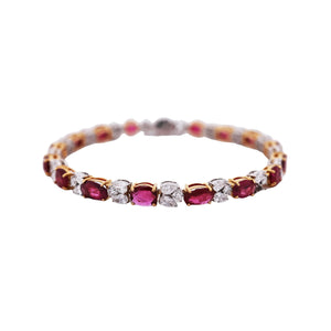18K Gold Burma Unheated Ruby Diamond Bracelet