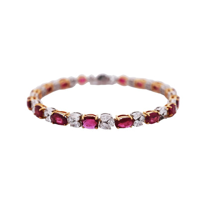18K Gold Burma Unheated Ruby Diamond Bracelet
