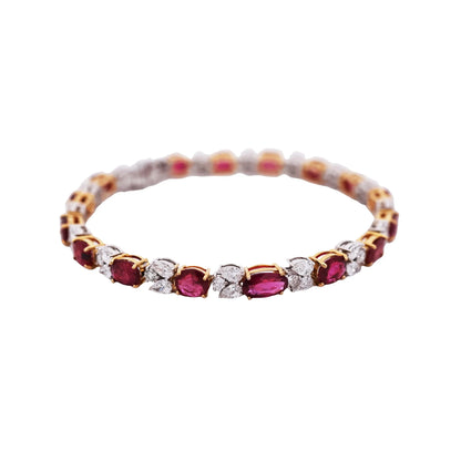 18K Gold Burma Unheated Ruby Diamond Bracelet