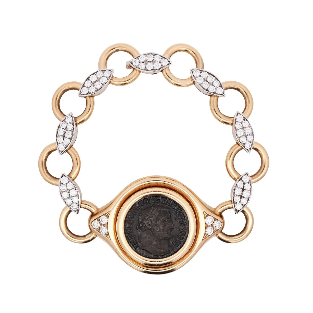 Bvlgari, 18K Gold Antique Coin Diamond Bracelet