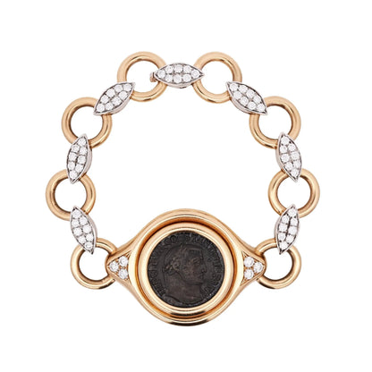 Bvlgari, 18K Gold Antique Coin Diamond Bracelet