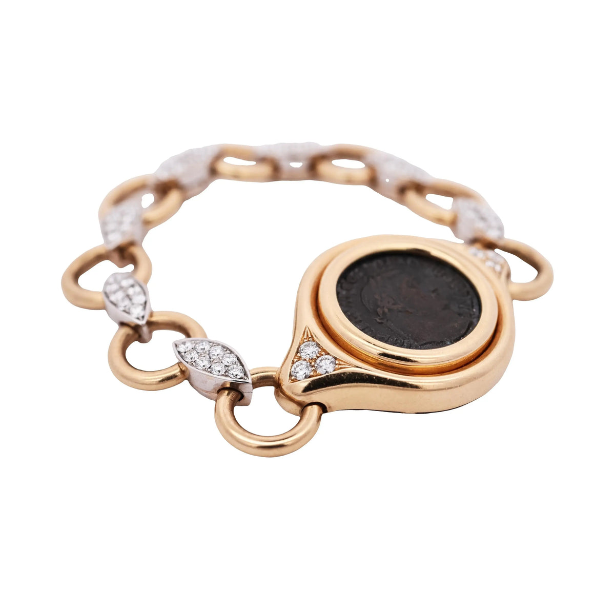 Bvlgari, 18K Gold Antique Coin Diamond Bracelet