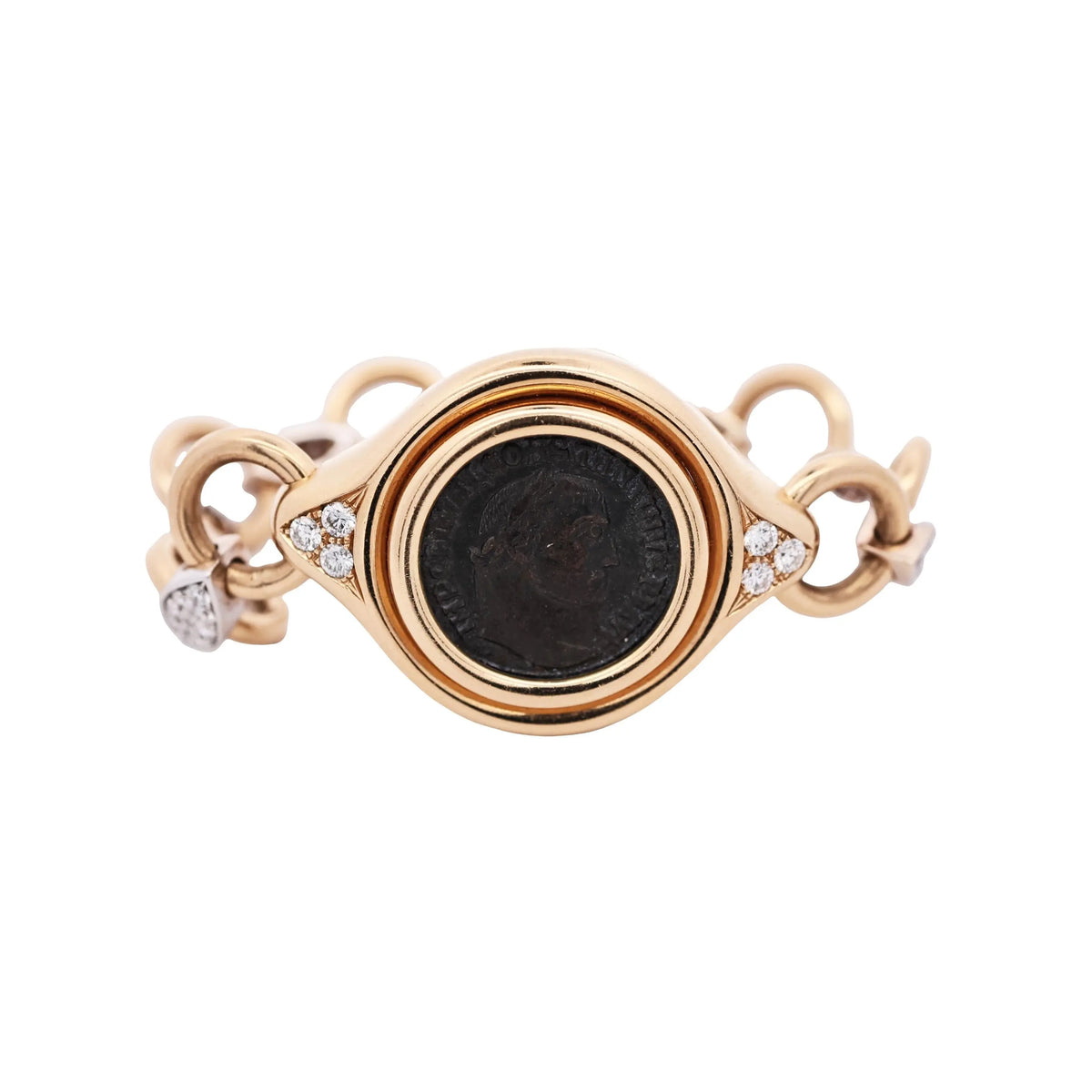 Bvlgari, 18K Gold Antique Coin Diamond Bracelet