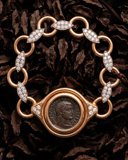 Bvlgari, 18K Gold Antique Coin Diamond Bracelet