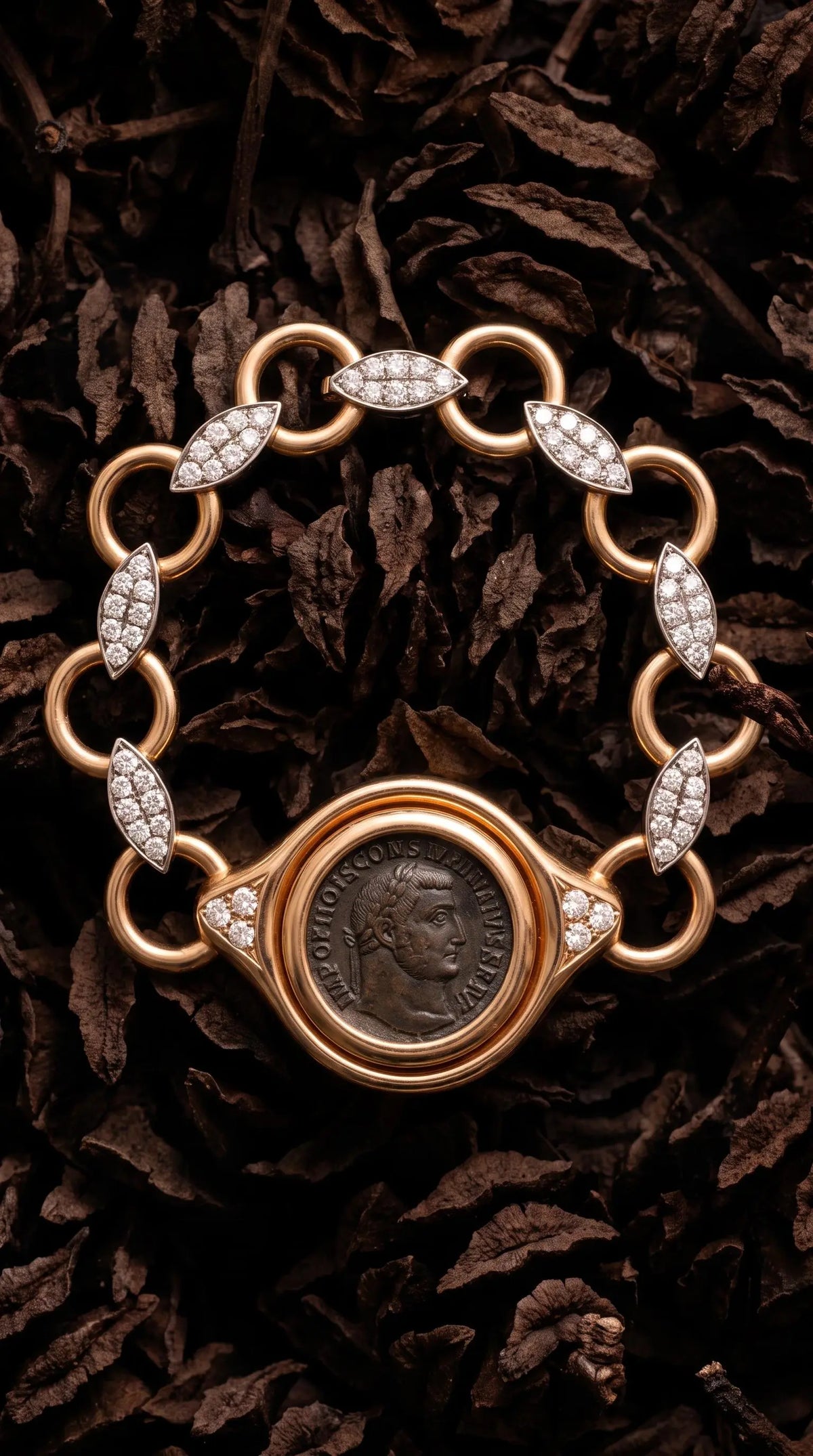 Bvlgari, 18K Gold Antique Coin Diamond Bracelet