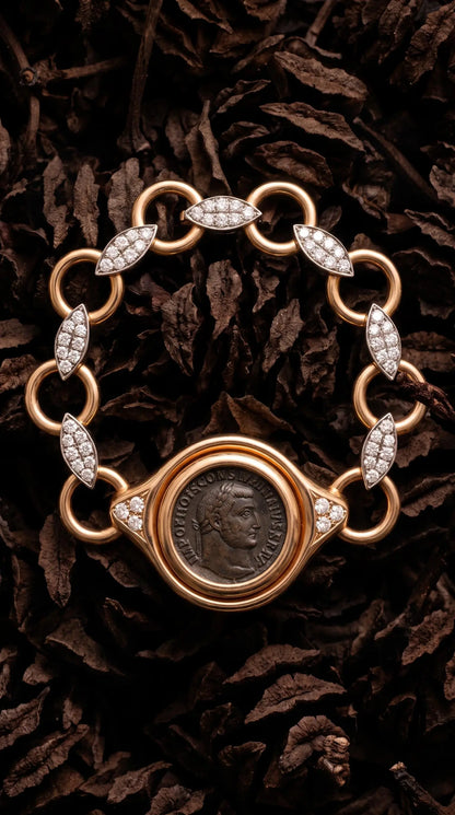 Bvlgari, 18K Gold Antique Coin Diamond Bracelet