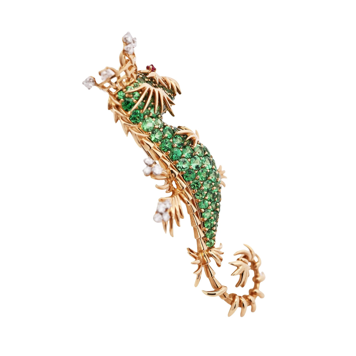 Tiffany Schlumberger, 18K Gold Tsavorite Diamond Seahorse Brooch