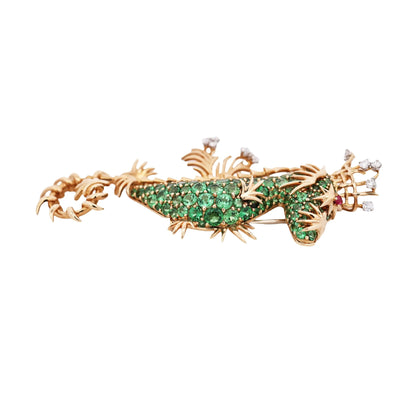 Tiffany Schlumberger, 18K Gold Tsavorite Diamond Seahorse Brooch