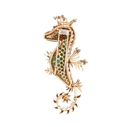 Tiffany Schlumberger, 18K Gold Tsavorite Diamond Seahorse Brooch