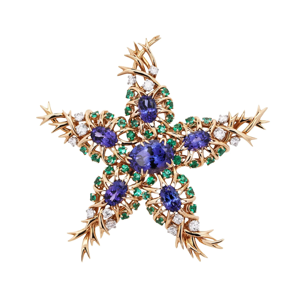 Tiffany Schlumberger, 18K Gold Gemstone Seastar Brooch