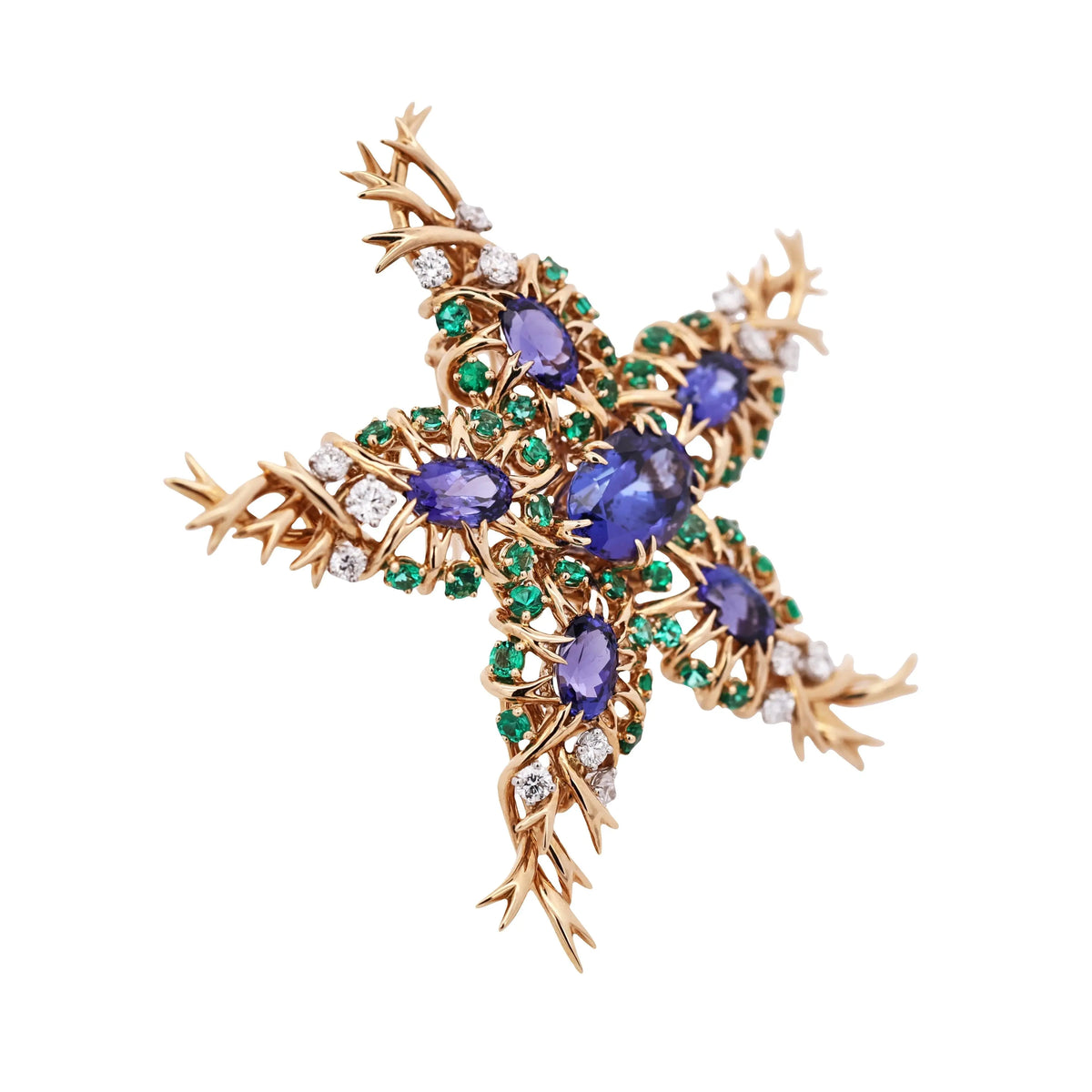 Tiffany Schlumberger, 18K Gold Gemstone Seastar Brooch