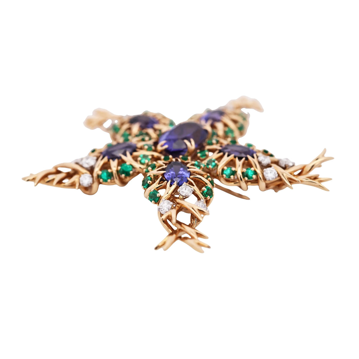 Tiffany Schlumberger, 18K Gold Gemstone Seastar Brooch