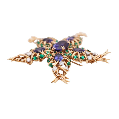 Tiffany Schlumberger, 18K Gold Gemstone Seastar Brooch