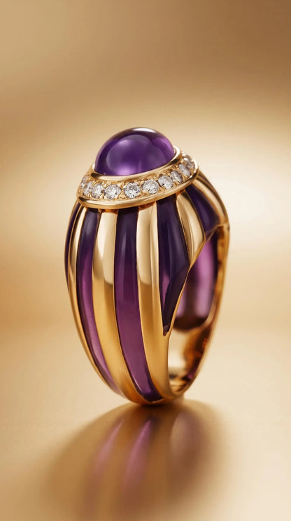 Bvlgari, 18K Gold Amethyst Diamond Ring