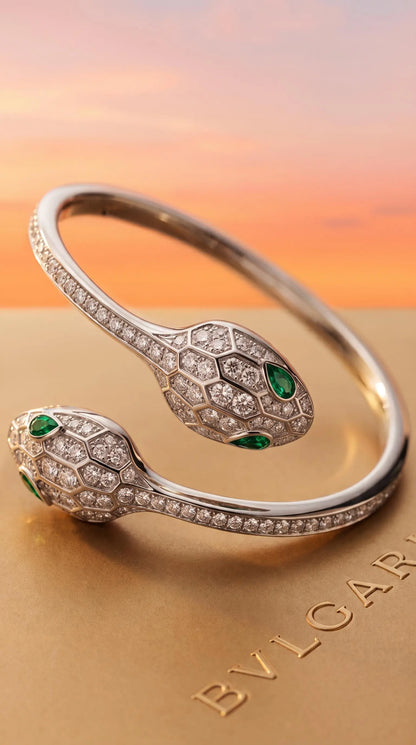 Bvlgari, 18K Gold Emerald Diamond Bracelet