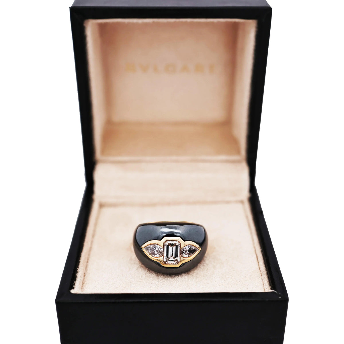 Bvlgari, 18K Gold Hematite Diamond Ring