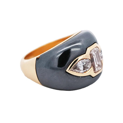 Bvlgari, 18K Gold Hematite Diamond Ring