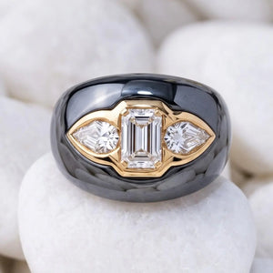 Bvlgari, 18K Gold Hematite Diamond Ring