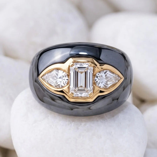 Bvlgari, 18K Gold Hematite Diamond Ring